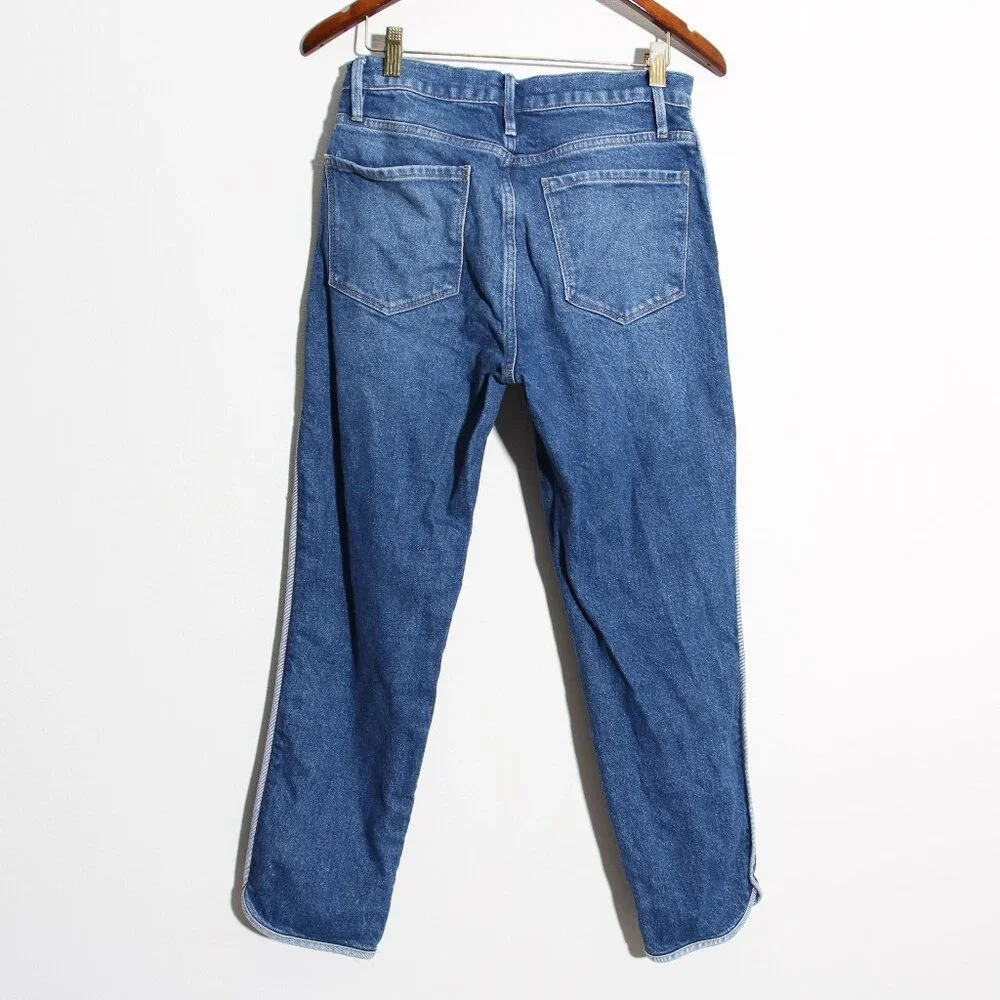 FRAME Denim Le Sylvie High Waist Dolphin Hem Crop Straight Leg Jeans Blue Sz 26 - Picture 12 of 15